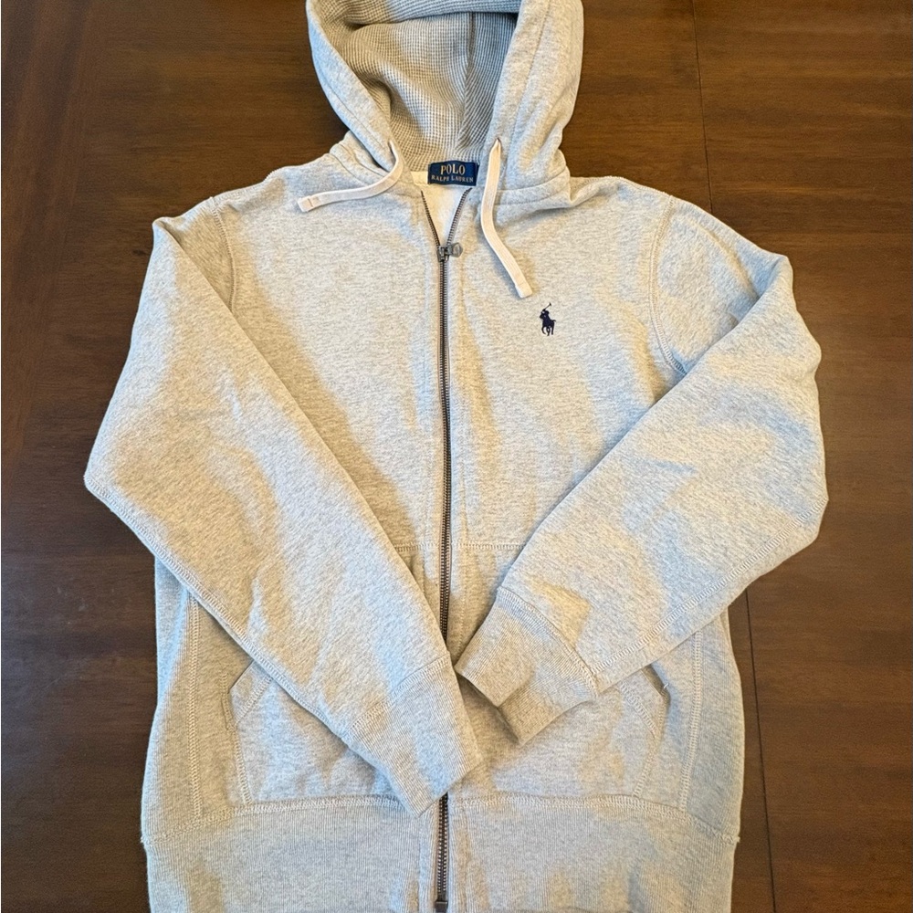 Ralph Lauren Light Gray Zip-Up Hoodie with Polo Logo